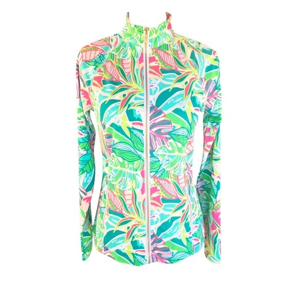 SIGRID OLSEN NWOT Green Pink Paloma Long Sleeve Full Zip Golf Jacket Small - Picture 2 of 8